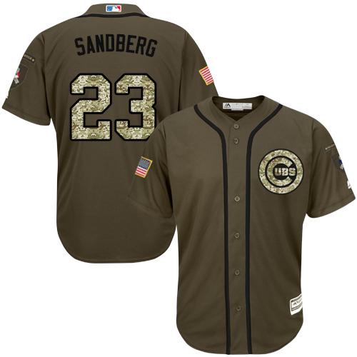 Cubs #23 Ryne Sandberg Green Salute to Service Stitched Youth MLB Jersey